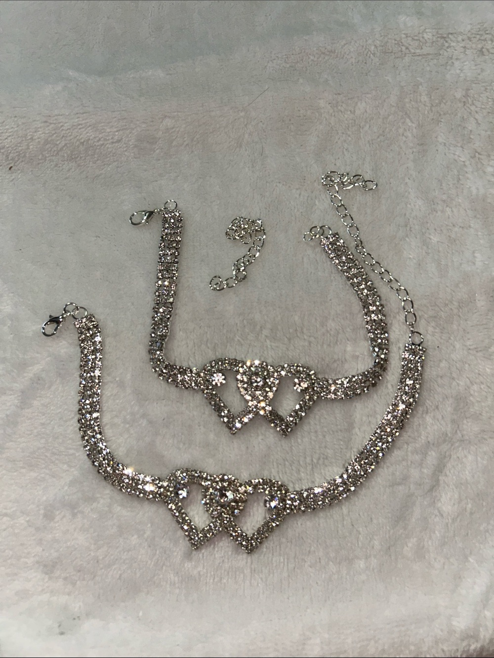 Rhinestone Double Heart Silver Choker Necklace - Women Jewelry